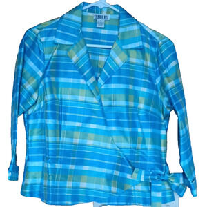 VTG Robbie Bee 100% Silk Blue Plaid Top w Tie on the side and Pants Women's 10